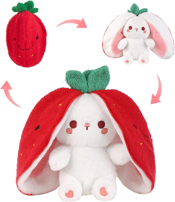 Emoin Easter Reversible Bunny Stuffed Animal, 10-Inch Cute Strawberry-to-Bunny Transformed Plush Toy