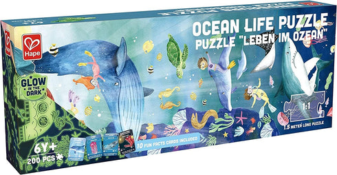 Hape Ocean Life Puzzle 1.5 Meter Long | 200 Pieces Colorful Giant Glow-in-The-Dark Marine Life Jigsaw, for Children 6+ Years
