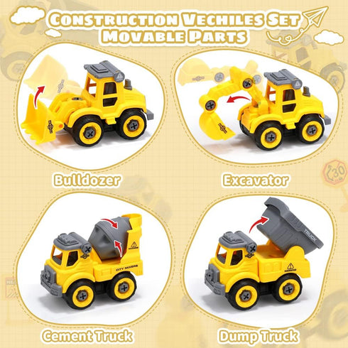 Set, 2.2lbs 4 3-8 OENUX Play Sand Construction Beach Building Castle Kit w/ Play Sand, Take Apart Construction Trucks