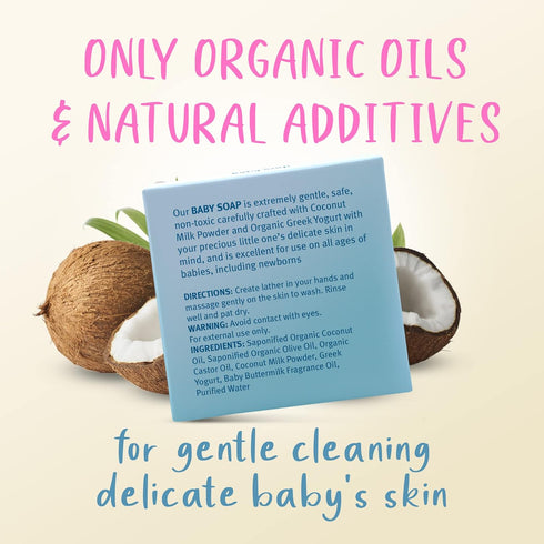 (Set 6) Organic Baby Soap Bars with Greek Yogurt and Coconut Milk - Naturally Cold Processed from Fresh Ingredients