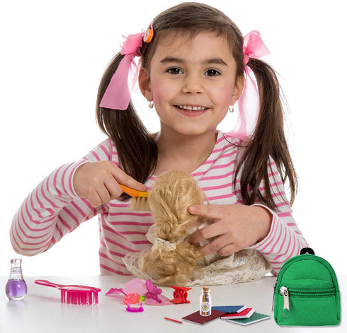 SOTOGO 31 Pieces Doll Accessories, 10 Mini Doll Backpacks, Cute Zipper Bags & 21 Miniature Doll Books