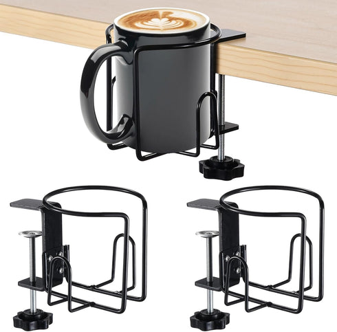 2 Pcs Desk Cup Holders, Anti-Spill Clamp-on Drink Mounts for Table, Adjustable