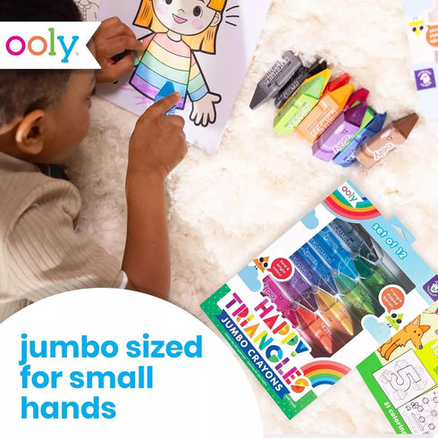 Set 12, Ooly Jumbo Triangle Crayons for Toddlers of Non-Toxic Triangle Shaped Easy to Hold Crayons for Toddler, No