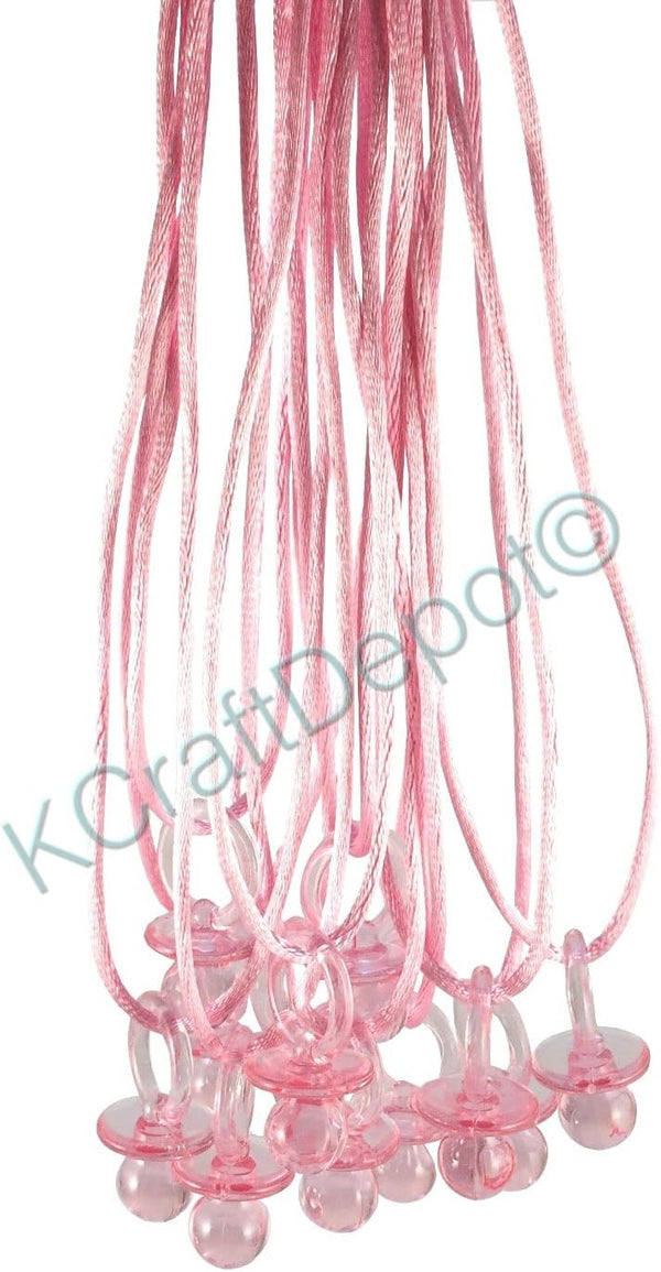 KCRAFT-R-US 24 Pcs 1.25" Pink Plastic Pacifier with Light Pink Cord Necklaces "Don't