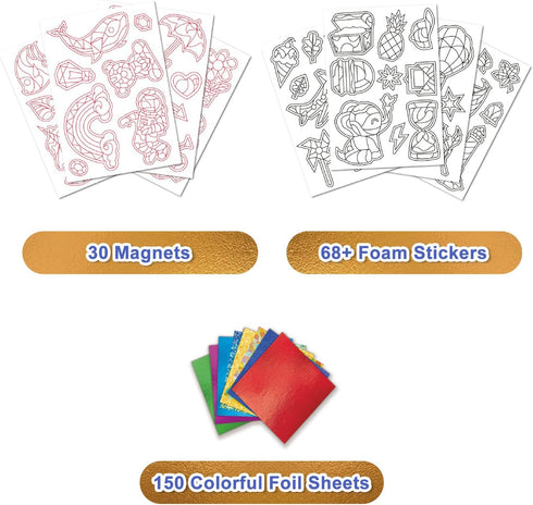 FLUXOJOY Set 4 5 6 7 8 9 10 11 12 Foil Art Craft Kits for Kids, Mess -Free Fun Activity for Child, DIY Printing Craft