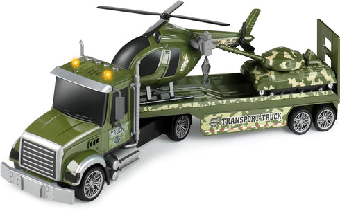 Dwi Dowellin 27" Large Friction Powered Military Truck Car Toy with Helicopters