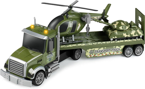 Dwi Dowellin 27" Large Friction Powered Military Truck Car Toy with Helicopters