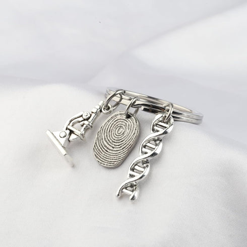 ENSIANTH Forensics Keychain - DNA Microscope Gift for Criminologist, Fingerprint Gift for Legal Examiner, Science Major