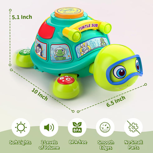 6-12 7 8 9 10 Tummy 4 5 6 12 ToddlerCley Musical Turtle Baby Toys Months, Bilingual Educational Crawling Toys Months