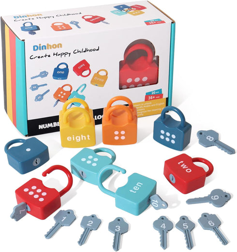 Dinhon Kids Learning Locks with Keys Numbers Matching & Counting Montessori Educational