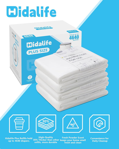 4640 (8 Pack) HIDALIFE Refills Compatible with Dekor Plus Diaper Pails, Disposable Diaper Trash Bags, Extra Thick