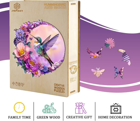 Hummingbird Wooden Puzzles for Adults, Unique Animal Shape Jigsaw Puzzles, Birthday Gifts for Family (S-8.4 * 8.1in-100