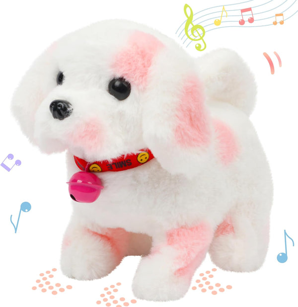 Hopearl Interactive Electronic Pet Plush Puppy - Walking Dog Toy with Woof and Moving Nodding Head for Toddlers, Pink,