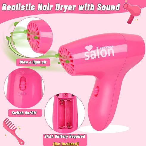 Gifts2U Playset Set Hair Salon Toys for Girls, Girl Beauty Salon Pretend Hair Styling with Blow Dryer, Barber Costume