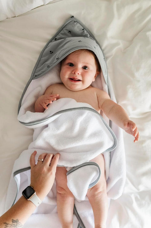 Set, 100% 35x35 10x10 Ely's & Co. Baby Hooded Towel and Wash Cloth Thick Absorbent Cotton Terry, for Newborn Baby Boy