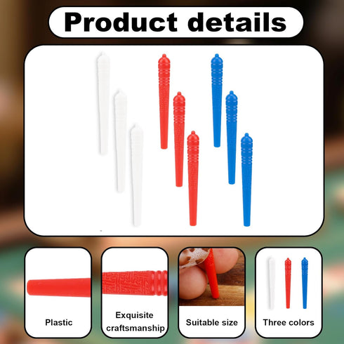 SAVITA 9 Pcs Plastic Cribbage Board Pegs, Three Colors Traditional Crib Pins with Tapered Design for Peg Board Games