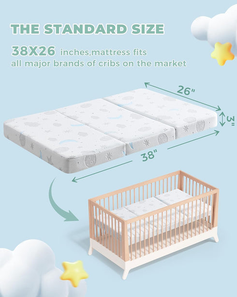 Pack 38x26'' Pack Trifold and Play Mattress Breathable Soft Plush Memory Foam for Baby Toddler Travel Includes Carry