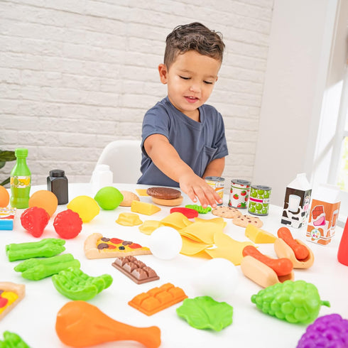 115-Piece Set, 3+ KidKraft Deluxe Tasty Treats Pretend Play Food Plastic Grocery and Pantry Items, Gift for Ages