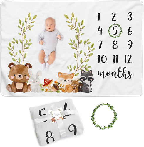 Paishanas Baby Monthly Milestone Blanket Woodland Boy Girl Gender Neutral Gift for Baby
