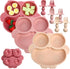 3 Sets Suction Plate for Baby, Silicone Owl Shape Toddler Plates with Spoon and Fork, Microwave Safe