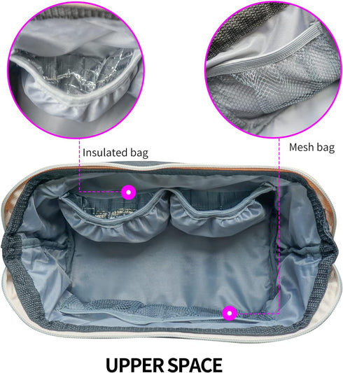 Diaper Tote Bag, Small Breast Pump Organizer, Double Layer Cooler Bag for Pump Parts