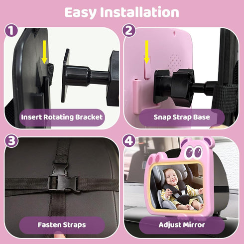 2-in-1 360 Baby Car Mirror with Lights & Soft Sounds, Cry Detector, Clear Night View, Rotation, Shatterproof, Rear