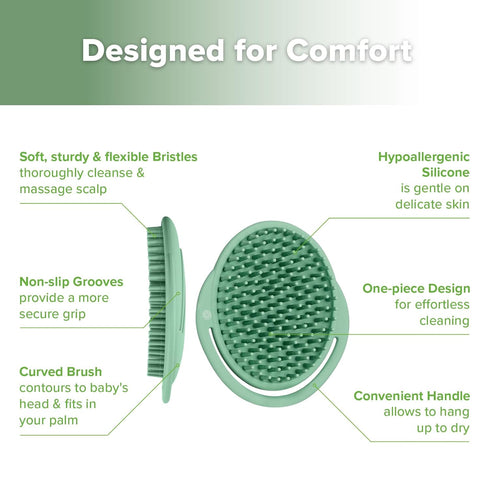 1pk-Pea haakaa Silicone Shampoo Brush - Cradle Cap Brush Comb - Baby Hair Scrubber - Baby Bath Essentials - Green