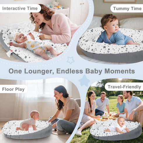 TEEAOE 024 Tummy Baby Lounger for Newborn Months, Portable Infant Seat with Ergonomic Support, Breathable Cotton Baby