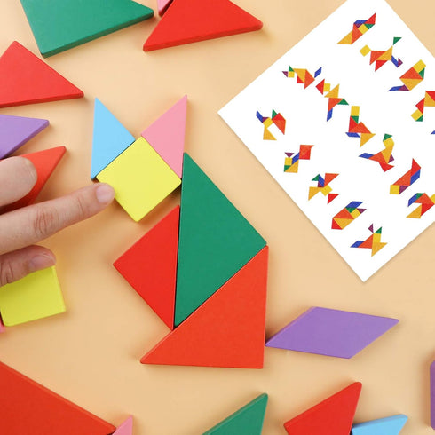 3 Otters Wooden Tangrams Puzzles, 4 Pack Educational Shapes Puzzle Toys for Kids and Adults, STEM Montessori Wood Toy