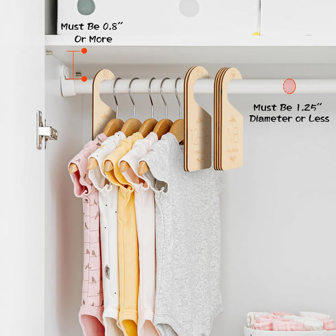 Closet Set 7 24 Baby Dividers for Clothes Organizer - of Adorable Wooden Double-Sided Baby Clothes Size Hanger