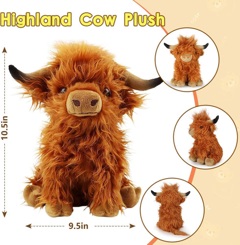 OROZCOR Highland Cow Stuffed Animal, Cute Fluffy Cow Plush Figure Toys,Realistic Farm Highland Cattle Plush Decor Gifts