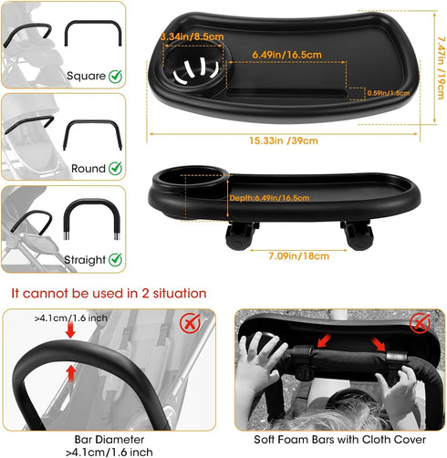 D BABE D-BABE Universal Snack Tray for Stroller: BPA-Free Baby Cup Holder Food Tray - Stays in Place Stroller Caddy