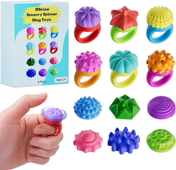 Spkwis Fidget Toys for Kids Teens,6PCS Sensory Spinner Ring Toys for Stress Anxiety