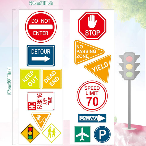 Zonon 15 Pieces Road Signs Wall Decal, Traffic Street Signs Stickers for Kids Bedroom, Classroom Decor