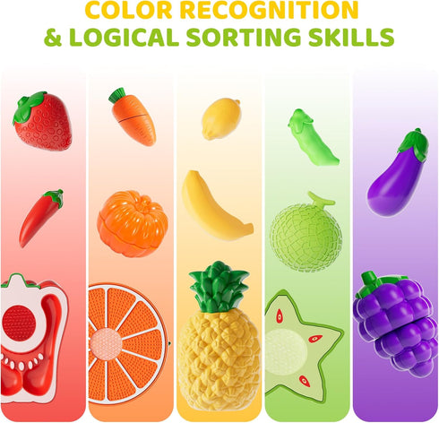 Mimiblooms Set Playset 3 4 5 6 Play Food with Cutting Fruits&Felt Tree Mat, Pretend Food Play Kitchen Accessories, Toy