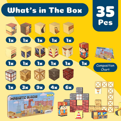 OAR Set 35 38 Magnetic Building Blocks for Toddlers PCS Mini Magnetic Blocks, Travel Magnetic Blocks Toy with Portable