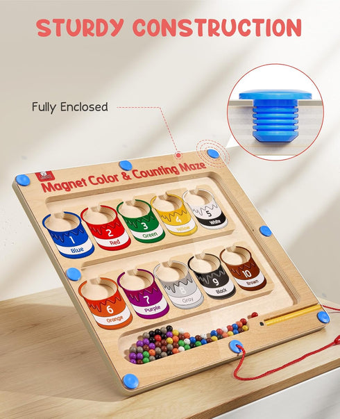 GAMENOTE Magnetic Color and Number Maze - Montessori Fine Motor Skills Toys for Boys Girls 3-5 Years Old, Learning