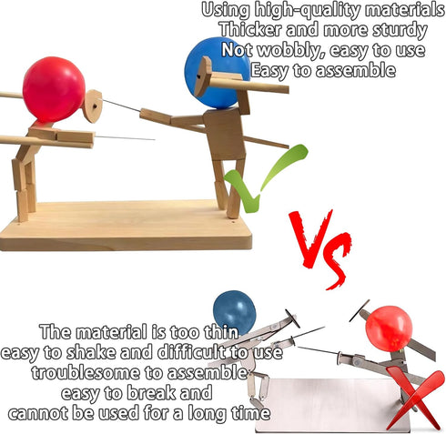 gzrnje Battle,2024 2 Balloon Bamboo Man New Pop Wooden Fencing Puppets,Fun Wooden Bots Battle Game for Players