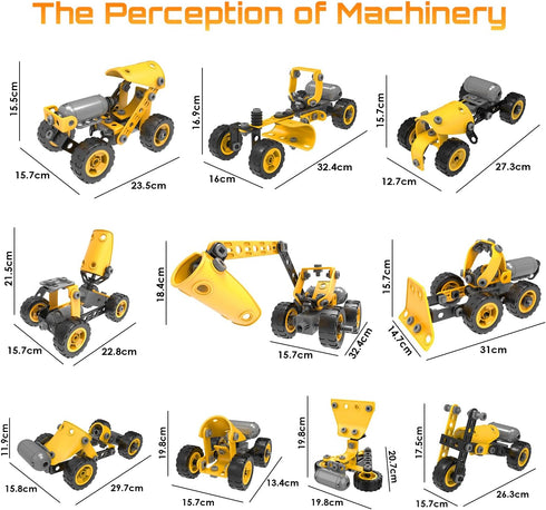 10 in 1 Kids STEM Building Toys Set - Electric Construction Excavator Kit for Boys 5-8 Years Old, Educational Fun