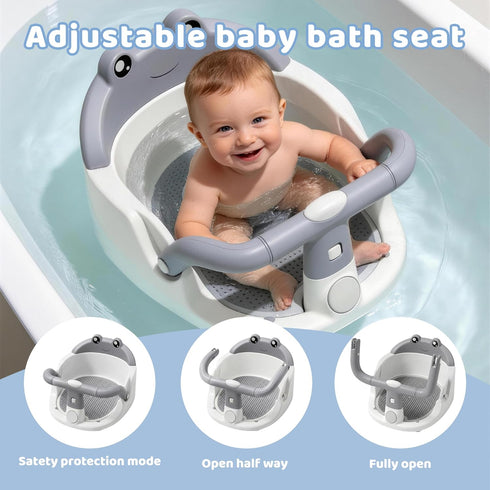 Wanchouse 6 Baby Bath Seat for Babies Months & Up, Non-Slip Toddler Bath Seat with Suction Cup, Safe and Comfortable