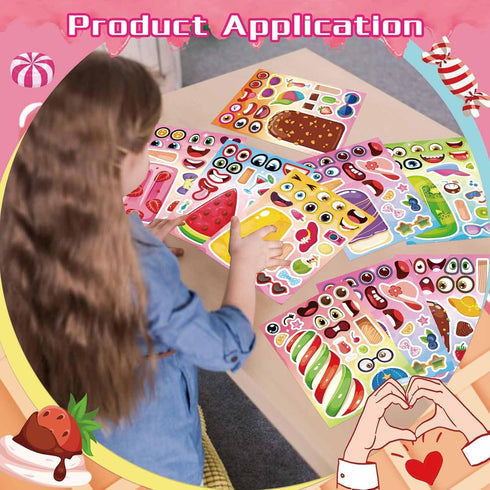 OTAITY 24 Sheets Make Your Own Ice Cream Stickers for Kids Toddlers, Make a Face Sticker Mix and Match Watermelon