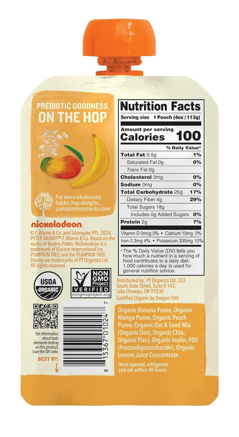 Pack 4 oz. (Pack 18) Pumpkin Tree Peter Rabbit Organics Super Oats & Seeds Variety - Squeezable Snack Pouches