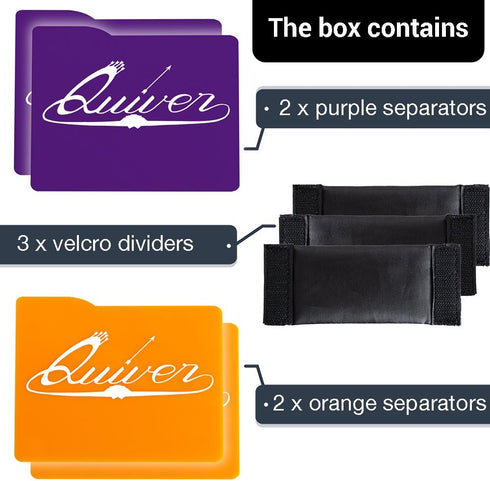 Quiver Time Orange and Purple Card Case Dividers & Separators (7-Piece Set) Game Organizers - Ideal for Tabletop Gaming, Trading, Figures, Dice, Accessories - Use with Card Storage Boxes