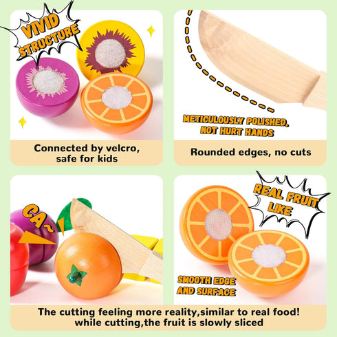 Fajiabao Wooden Play Food Sets, Montessori Toys for 2 Year Old, Kids Cutting Board Set, Pretend Play