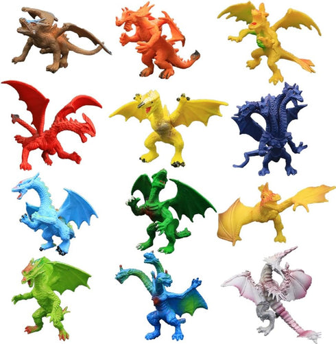 4 Inch Realistic Detail Dragon Toy Set, 12 Pcs Mini Dragon Figures with Gift Box for Kids