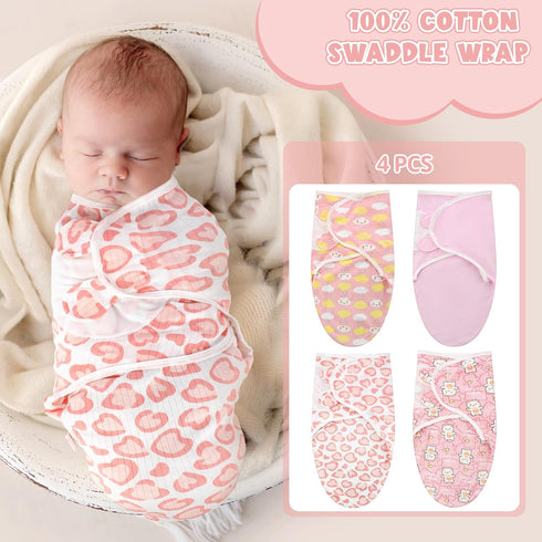 4 Pcs Preemie Baby Swaddle - Adjustable Swaddle Blanket Preemie Size Newborn Cotton Swaddle Blanket for Boys Girls
