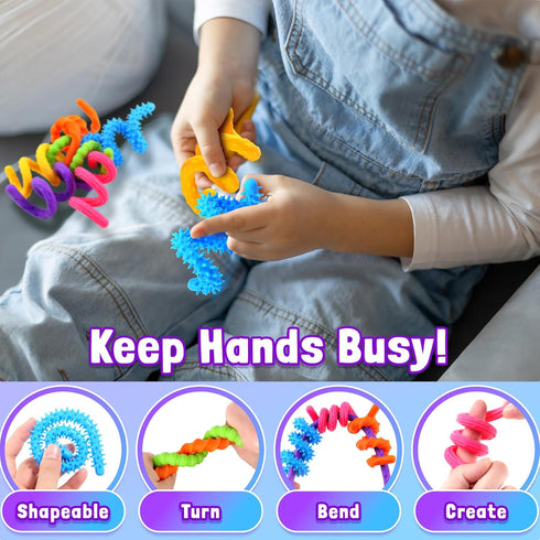 6 Pack Sensory Fidget Toys for Kids: Textured Silicone Fidget Stick for Stress Relief Autistic ADHD, Quiet Desk Fidgets