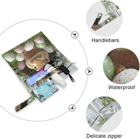 Gravopti Set 2, Easter Rabbit Wet Dry Bags of Reusable Waterproof Organizer with Zipper Pockets for Baby Diapers