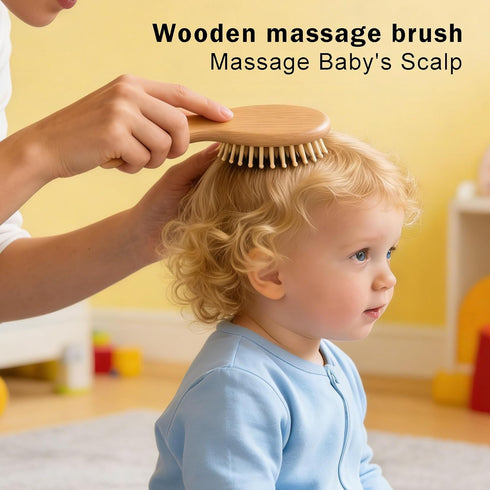Set Set Baby Hair Brush for Newborns, Wooden Baby Brush & Comb - Toddler Cradle Cap Brush, Ultra Soft Goat Hair