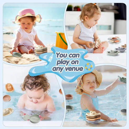 Bath Toys Floating Boats with Bathing Spoon - 11 PCS Bathtub Toy for Babies & Water Table Fun